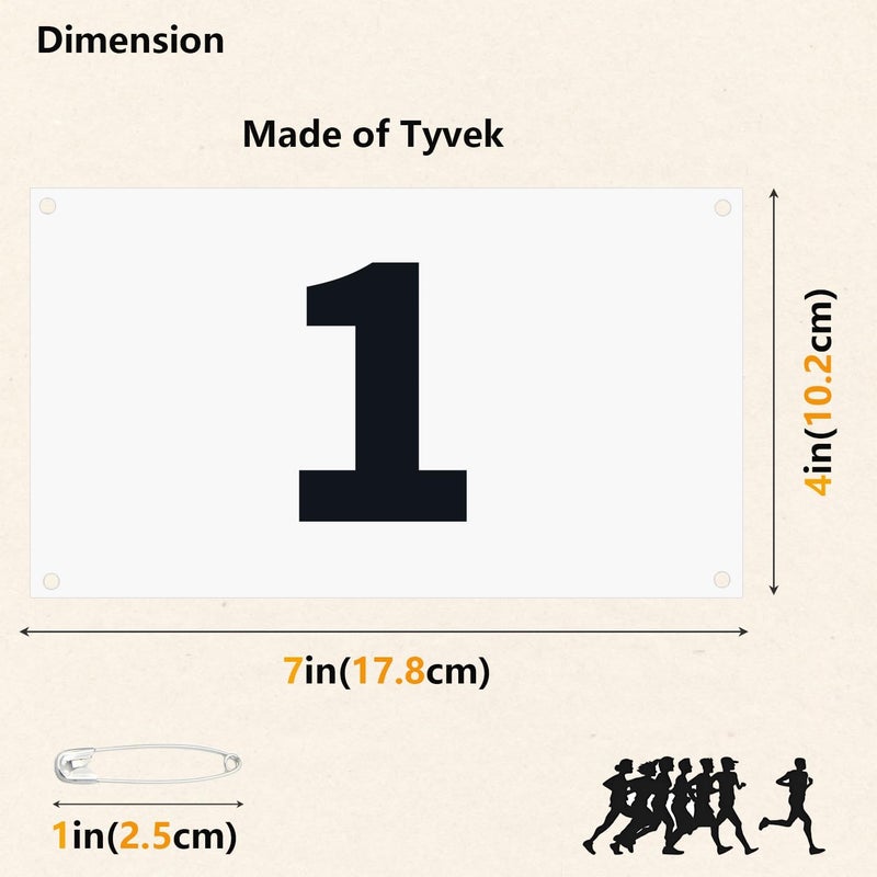 UISKOOPW Tyvek Race Bibs Running Numbers with Safety Pins, Audition Numbers|Tryout Numbers 1-500 for Marathon Runners Events Sports Games - Image 2